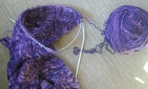 Ripped to the good row, stitches checked, yarn wound, and ready to resume!